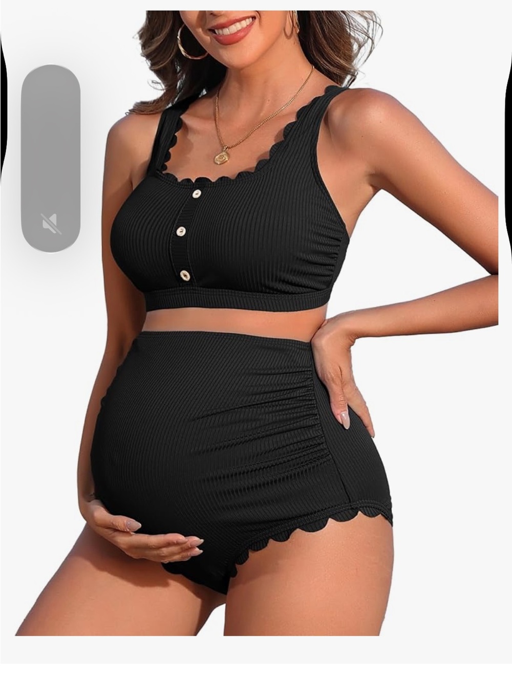 Carmo Black Ribbed Maternity Two-Piece Bikini Set